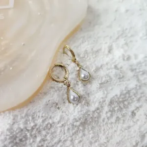 BRINCO OURO ARGOLA PÉROLA GOTA