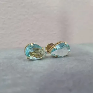 BRINCO OURO GOTA ACQUA MARINE