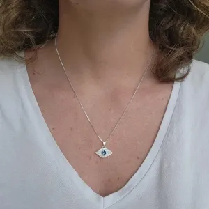 COLAR PRATA OLHO ZIRC AZUL