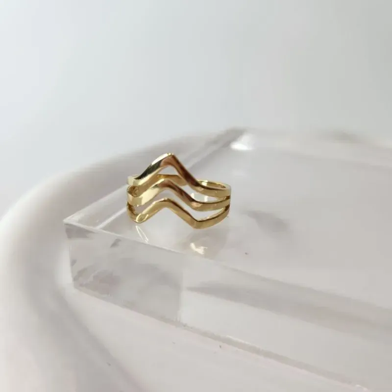 ANEL OURO AJUSTÁVEL 3 PONTAS TRIANG