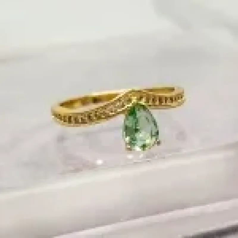 ANEL OURO GOTINHA VERDE