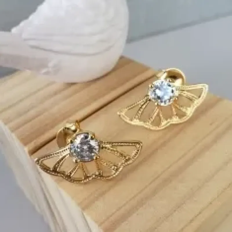 BRINCO OURO LEQUE VAZADO