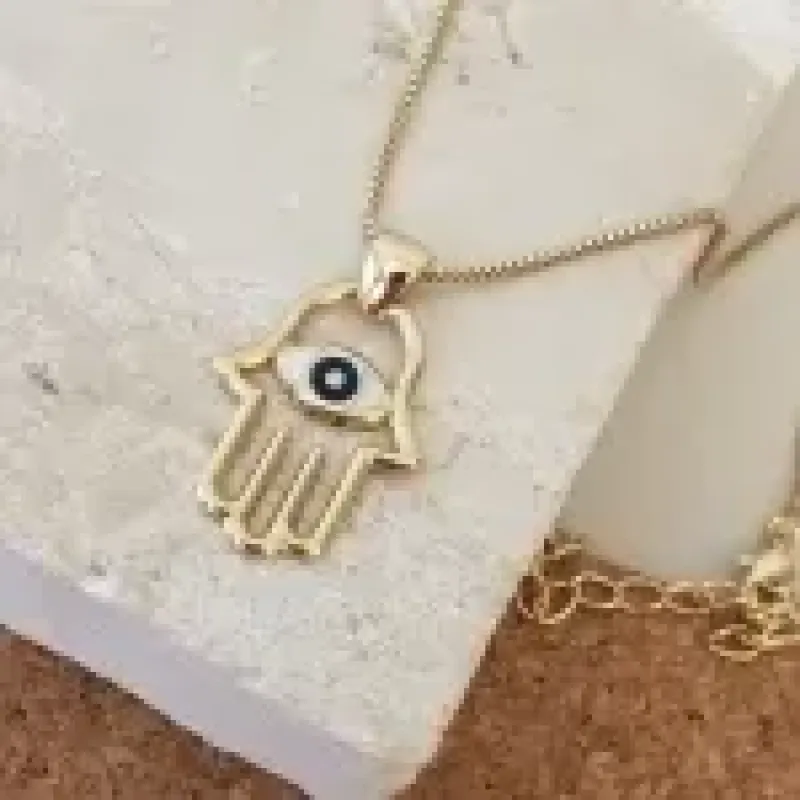 COLAR OURO HAMSÁ OLHO G