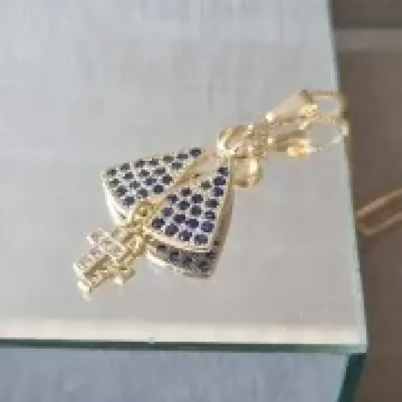 COLAR OURO NS CRAVEJADA AZUL