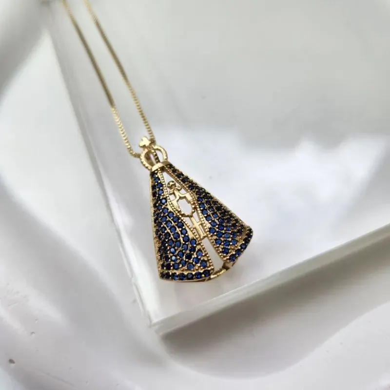 COLAR OURO NOSSA SENHORA LUXO AZUL
