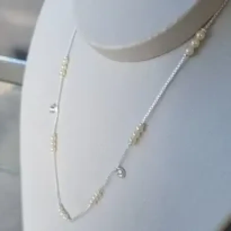 COLAR PRATA CHOKER 3 PÉROLAS