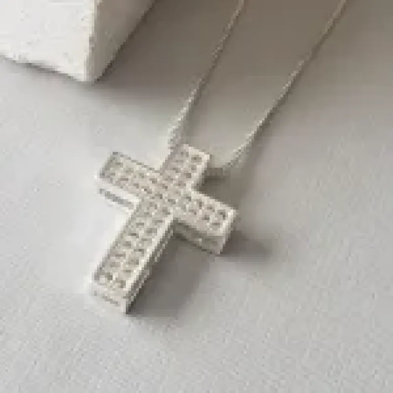COLAR PRATA CRUZ GROSSA ZIRC