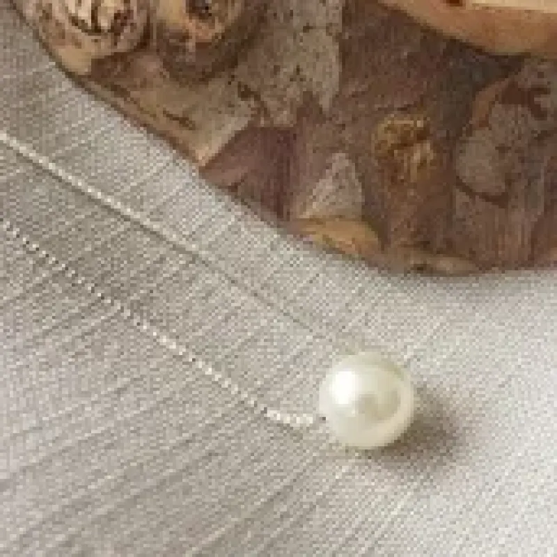 COLAR PRATA PÉROLA SOLITÁRIO