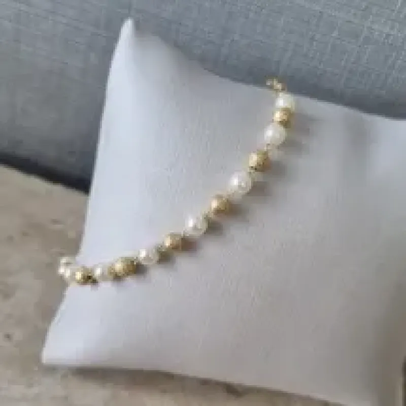 PULSEIRA OURO PÉROLA BOLINHA OURO
