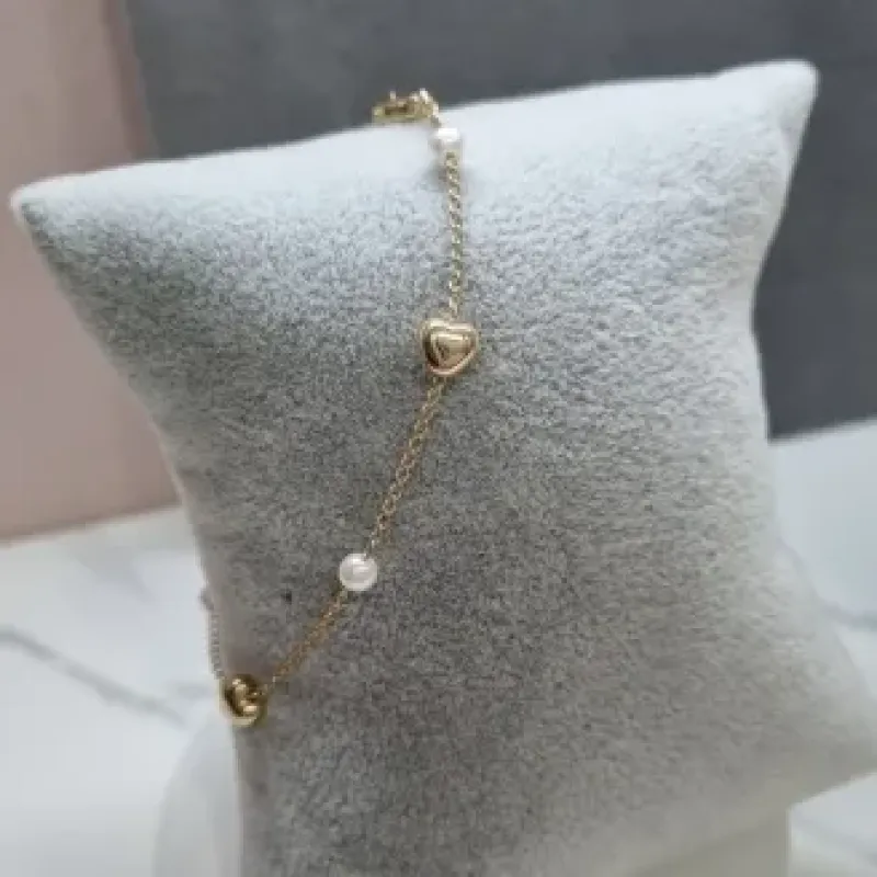 PULSEIRA OURO PÉROLA CORAÇÃO	