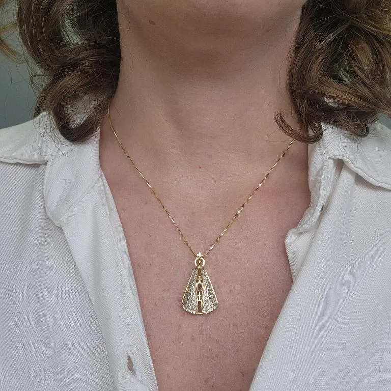 COLAR OURO NOSSA SENHORA LUXO BRANCA