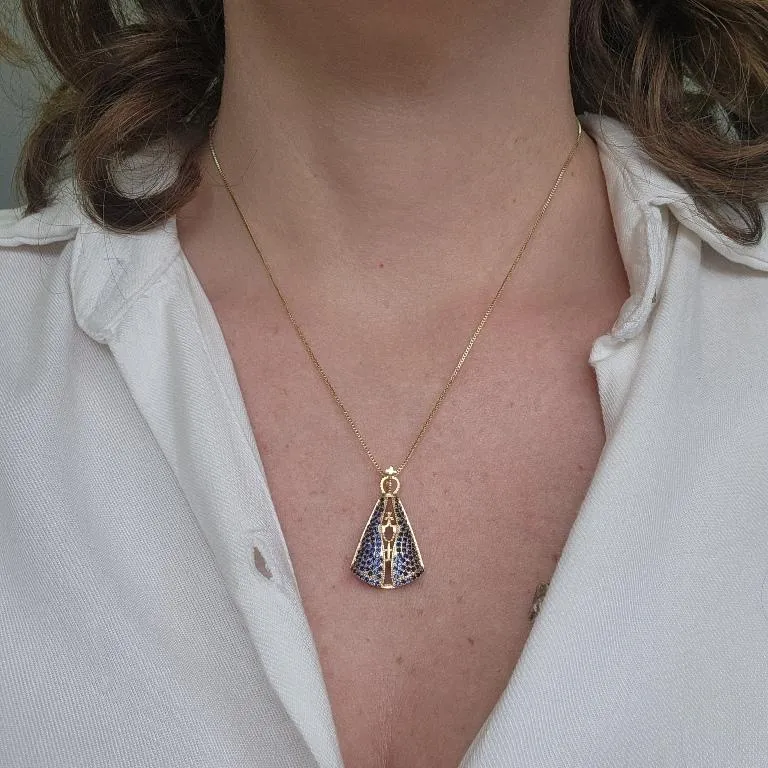 COLAR OURO NOSSA SENHORA LUXO AZUL