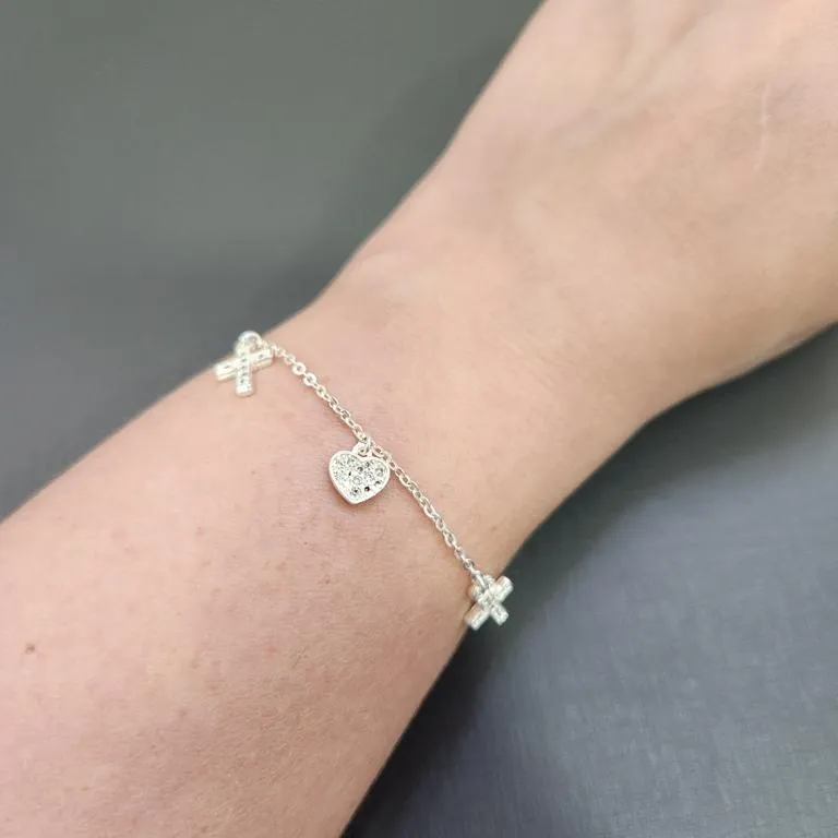 PULSEIRA PRATA CORAÇÃO E CRUZ