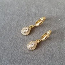 BRINCO OURO ARGOLA GOTA ZIRC	