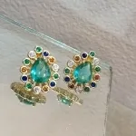 BRINCO OURO GOTA TURMALINA RAINBOW	