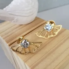 BRINCO OURO LEQUE VAZADO