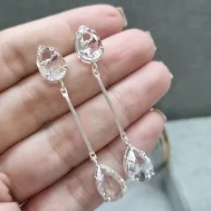 BRINCO PRATA PINO CRISTAL GOTA	