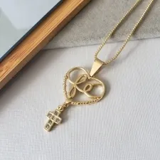 COLAR OURO CORAÇÃO FÉ