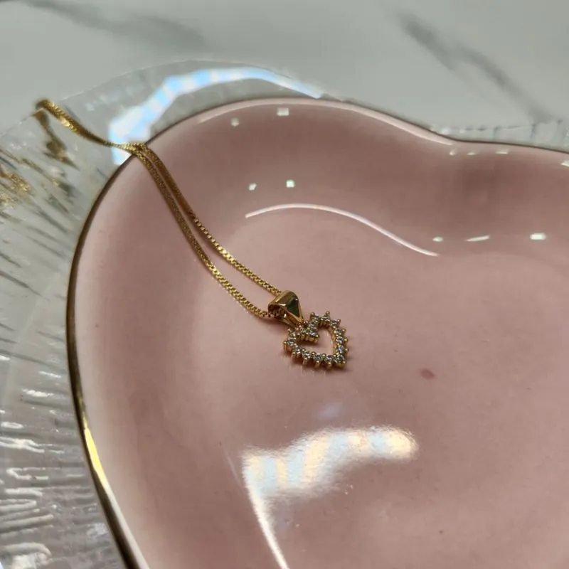 COLAR OURO CORAÇÃO MINI ZIRC