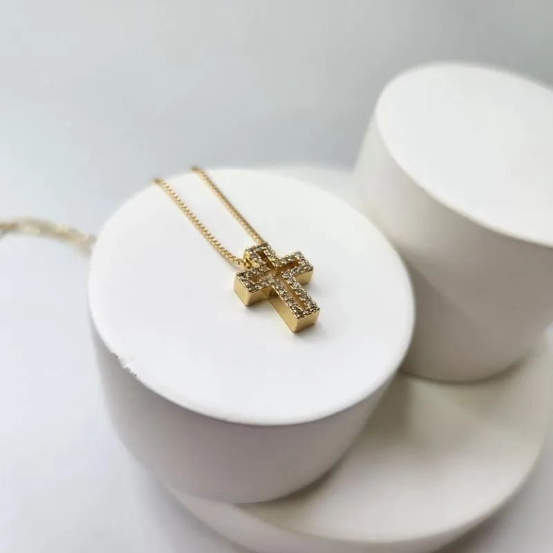 COLAR OURO CRUZ MINI ZIRC