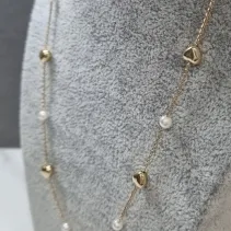 COLAR OURO PÉROLA CORAÇÃO	
