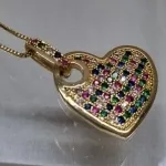 COLAR OURO PING CORAÇÃO ZIRC RAINBOW