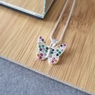 COLAR PRATA BORBOLETA CRAV R COLORIDA	