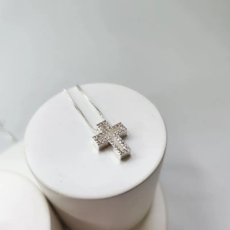 COLAR PRATA CRUZ MINI ZIRC
