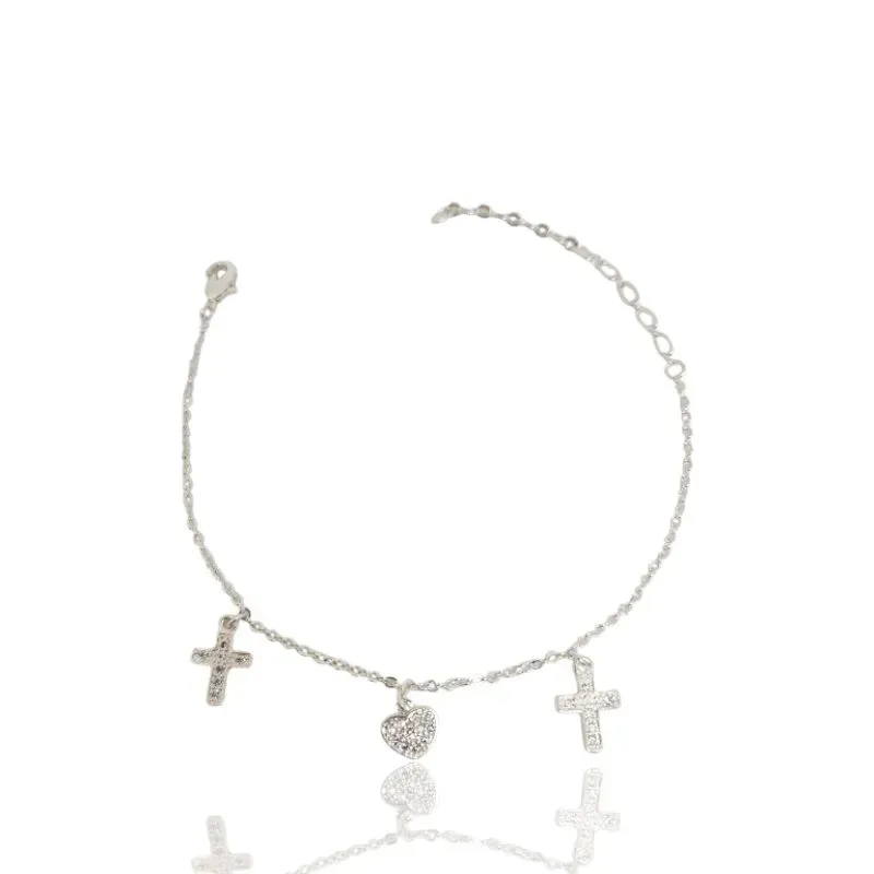PULSEIRA PRATA CORAÇÃO E CRUZ
