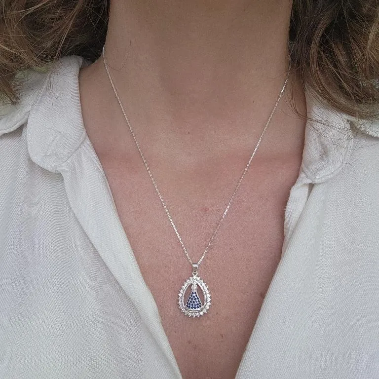 COLAR PRATA NOSSA SENHORA ZIRC AZUL