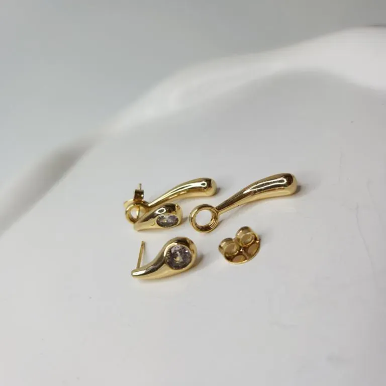BRINCO OURO 2 EM 1 GOTA CRISTAL